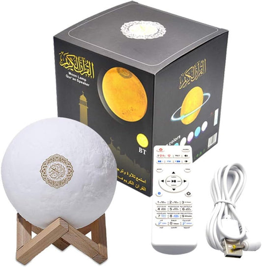 Kaulbiat Qur'an Moon Lights 7 Colors Night Light,Smart APP Control Bluetooth Speaker with Bluetooth Remote & Mobile App, Portable Quran, Multi Language