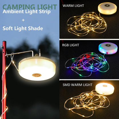 Camping Lights Multifunctional String Lantern with String Light(33Ft), IP44 Waterproof Camping Lamp